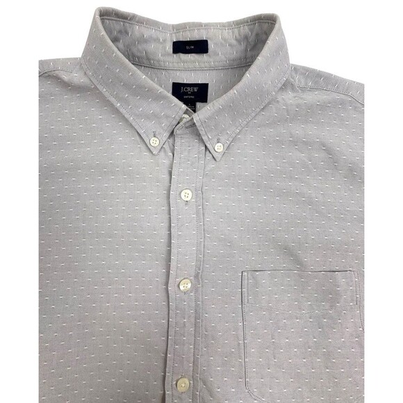 J Crew Slim Fit Oxford Shirt Textured Sashiko Dot Dobby LS Light Gray Preppy L - Picture 2 of 15